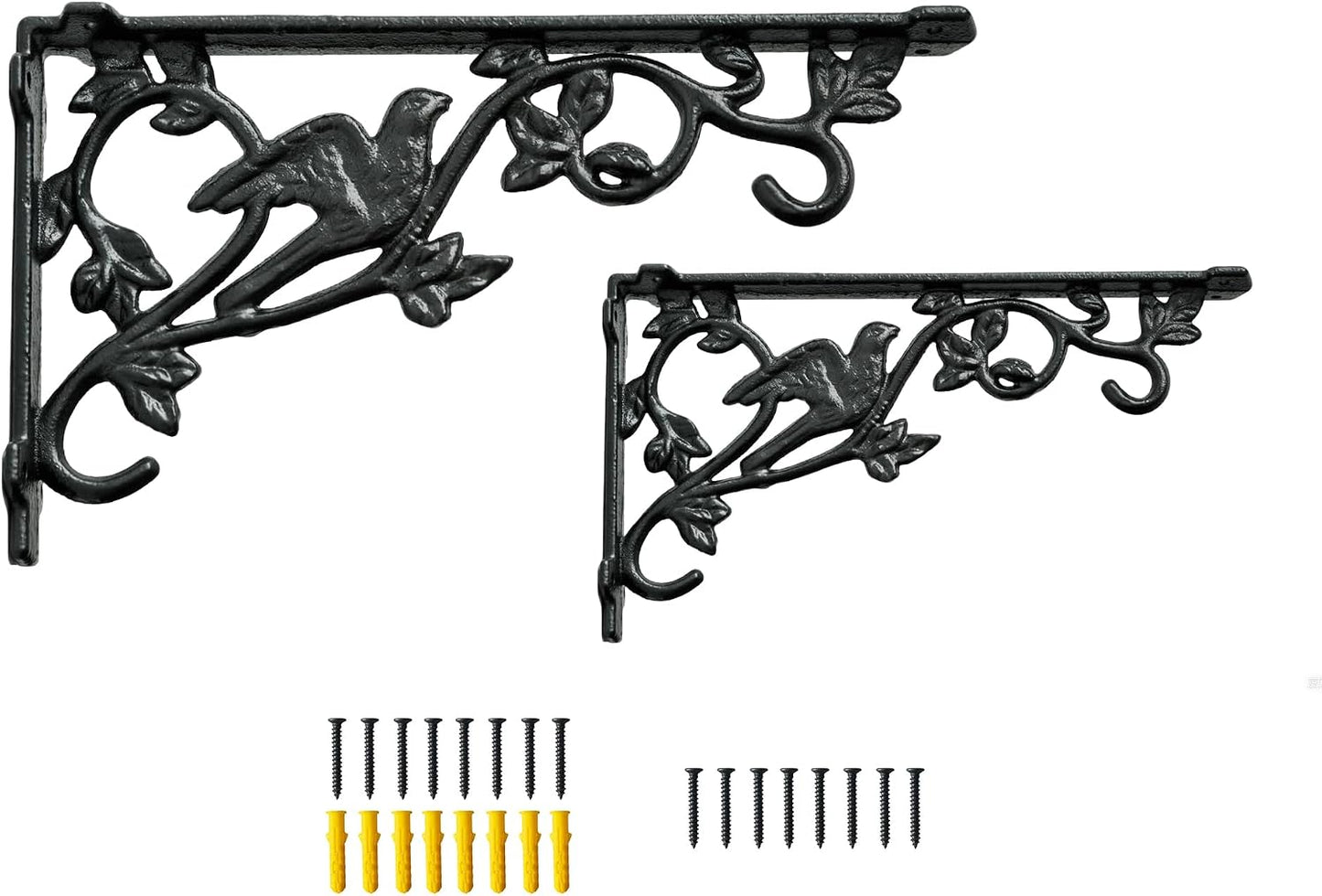 12 Inch Decorative Bird Shelf Brackets,2 Pack Cast Iron Shelf Supply,12''*6.5'' Antique Black Corbel,Screws Anchor Included