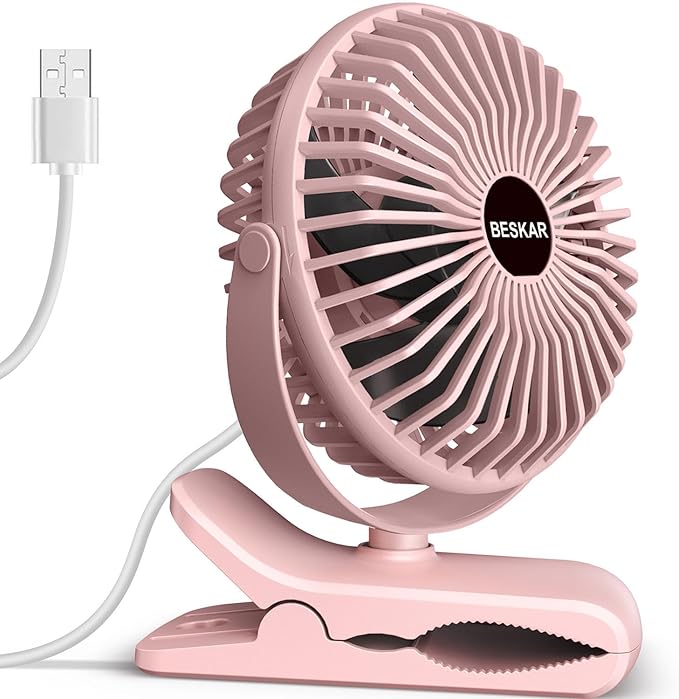 BESKAR Small Clip on Fan, 3 Speeds USB Fans by BESKAR