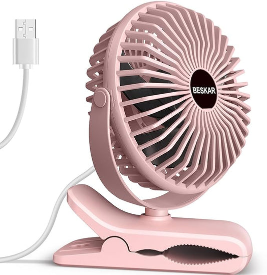 BESKAR Small Clip on Fan, 3 Speeds USB Fans by BESKAR