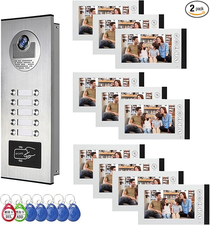 Wired Video Multifamily Apartment Intercom System, 2/3/4/6/8/10/12 Units 7 inch by ANJIELOSMART