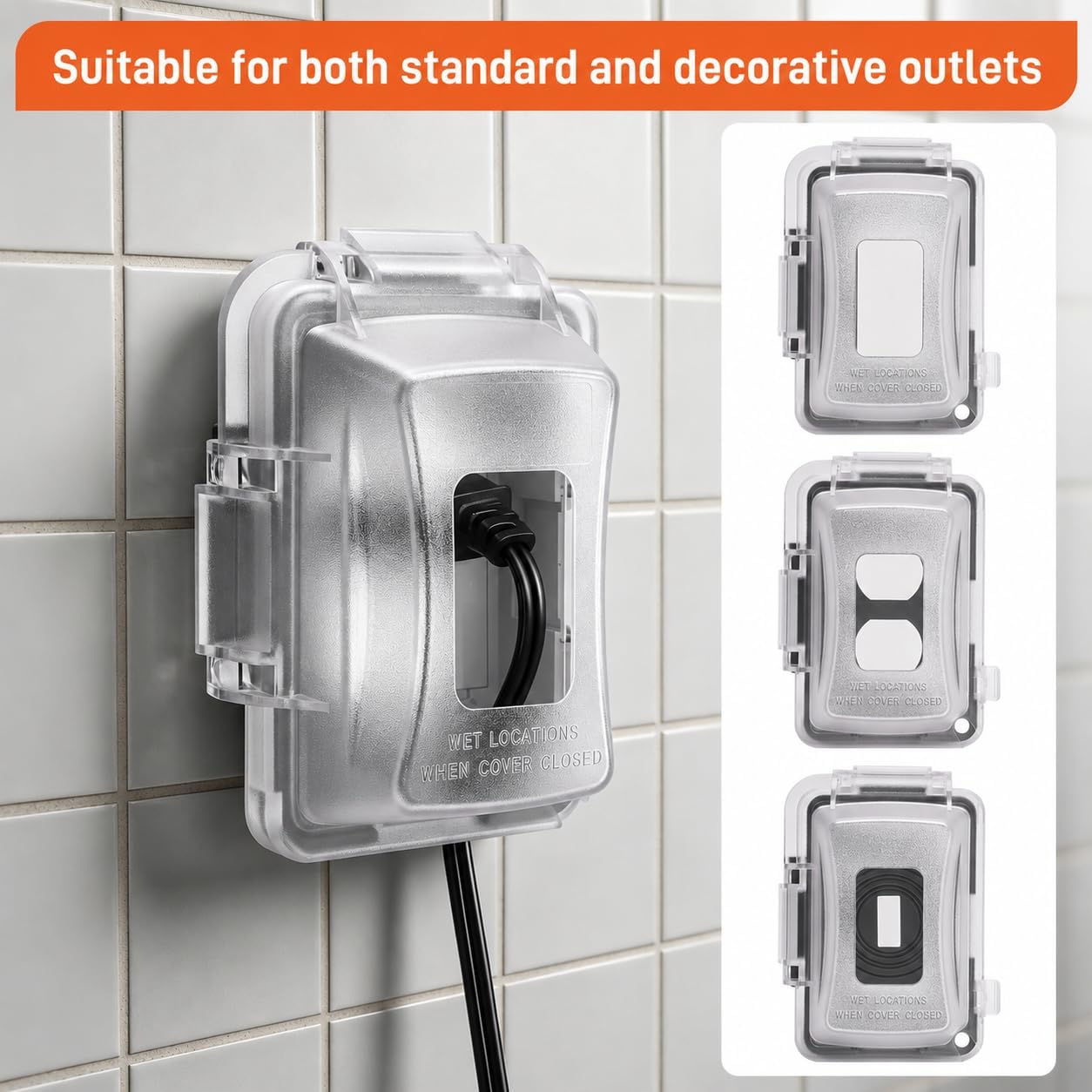 XNHTAI 1-Gang In-Use Weatherproof Outlet Cover, Outdoor Electrical Outlet Cover for Exterior Use, Horizontal or Vertical, Fits Duplex, Decorator and Toggle Switch, Clear