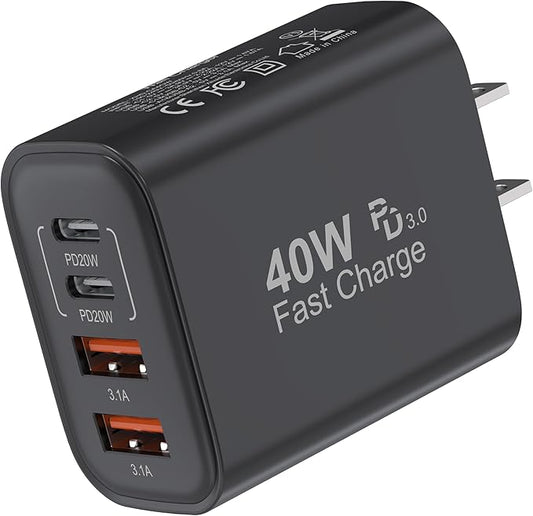 TT&C USB C Block 40W, 4 Ports Wall Plug Fast Charging Block, PD+QC Multiport by TTC