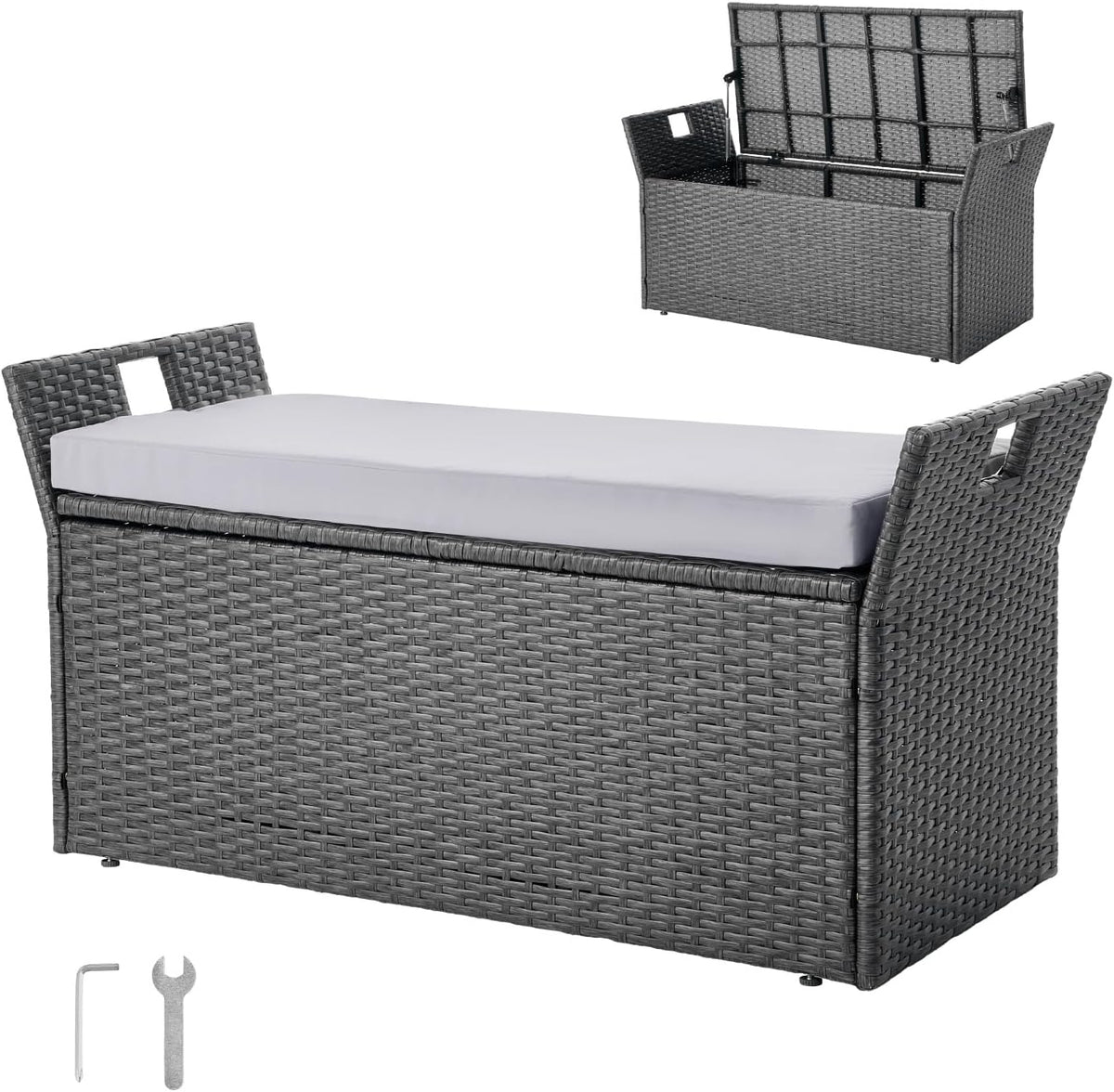 vevor outdoor storage bench, 2-person pe rattan storage, main product view