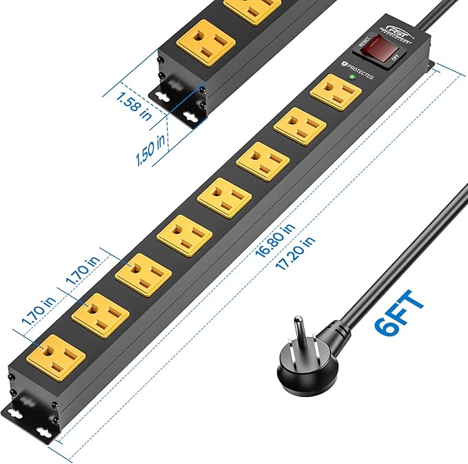 CRST 8 Outlet Metal Long Power Strip, Heavy Duty Surge Protector 2100J - Image 6