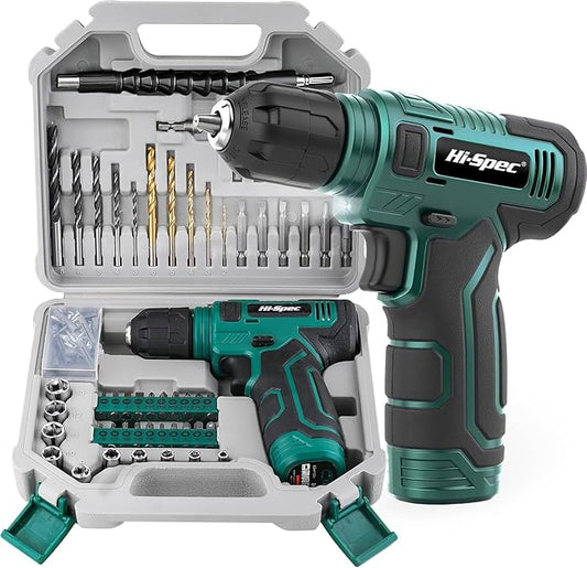 Hi-Spec 110pc Green 8V USB Electric Power Cordless Drill Driver Set. Drill Bits by Hi-SpecToolsUSA