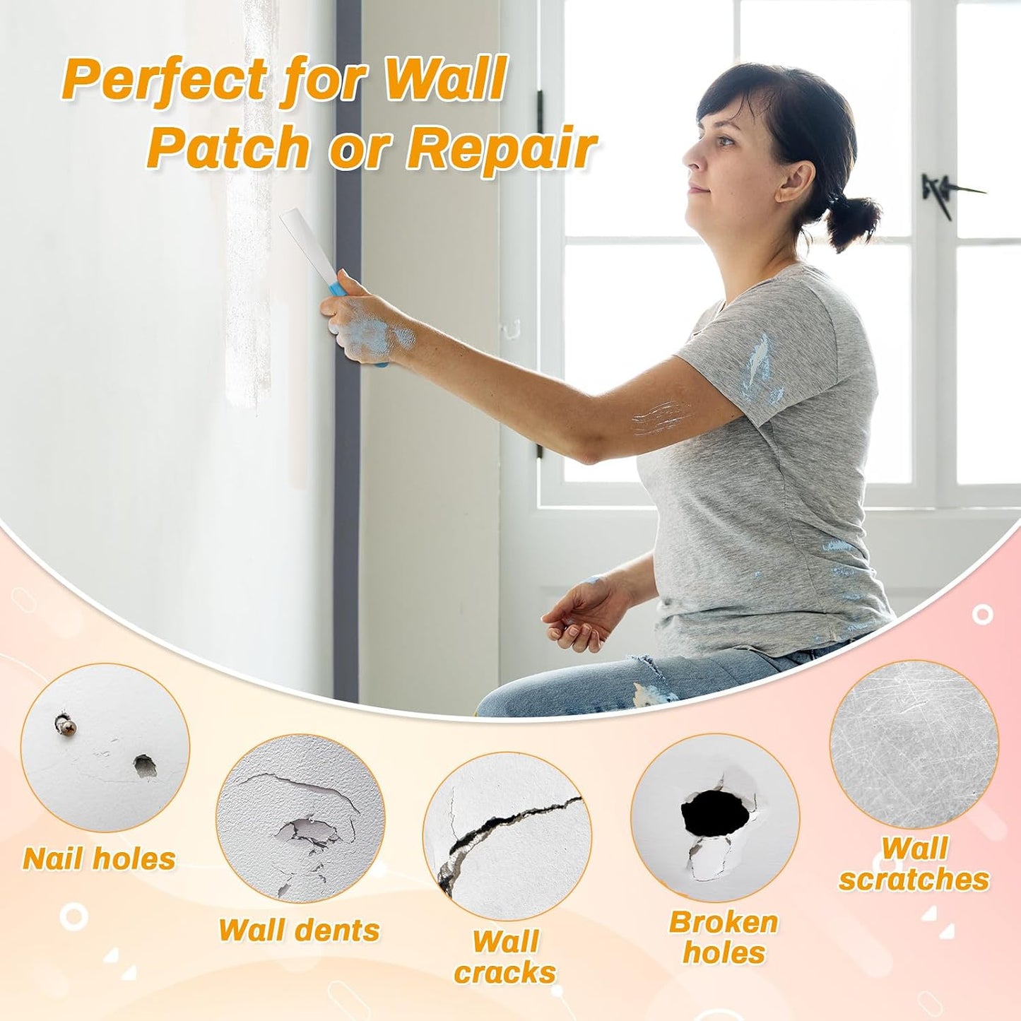 Drywall Repair Kit, Wall Surface Hole Patch Repair Kits with 12OZ White Putty Hole Filler, Fix Wall Surface and Creak Damage with Scraper, Sanding Pad Fill Quick and Easy Solution