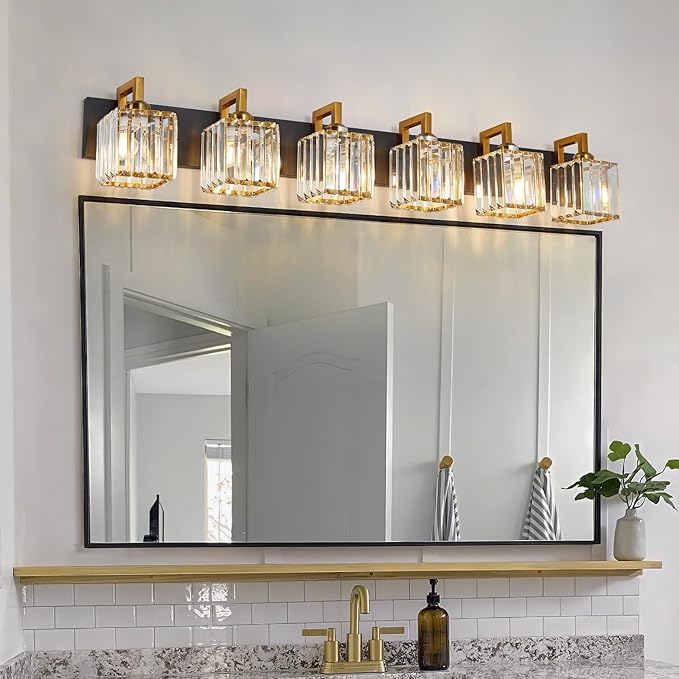 FDPBY Modern Bathroom Vanity Light 6-Lights Black Gold Crystal Wall Lamp - Image 2