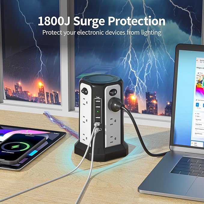 10FT Extension Cord with Multiple Outlets|PASSUS Surge Protector Power Strip - Image 3