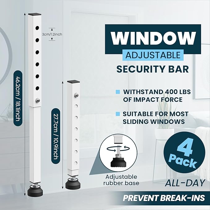 Gadgetzan 4 Pack Window Security Bars Adjustable 11"-18", Portable Short - Image 2