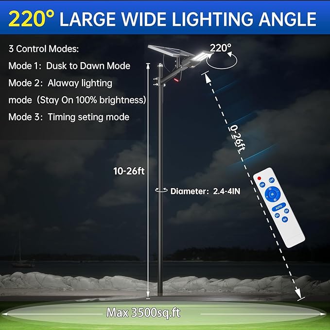 JAYNLT Y-9800W Solar Street Lights Outdoor, 750000LM 6500K High Powered - Image 5