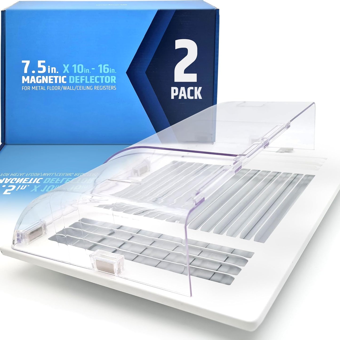 Larger (New Version) 7.5" Magnetic Vent Air & Heat Deflector (2 Pack) for Ceiling, Floor & Wall - Will Never Fall Off - Adjustable from 9.2” - 16” - Super Strong Neodymium Magnets Upgraded Design