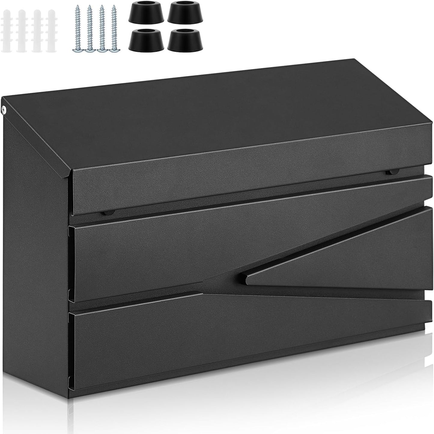 Yaocom Wall Mount Mailbox Large Capacity Mailbox for Outside Galvanized Steel Rustproof Metal Mail Drop Post Modern Black Collection Box Hanging Postbox 15.75" x 9.84" x 4.33" (No Keys Locking)