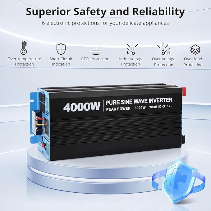 4000W Pure Sine Wave Inverter, 1 USB Port 5v/3.4a, LCD Display&Remote Controller - Image 4