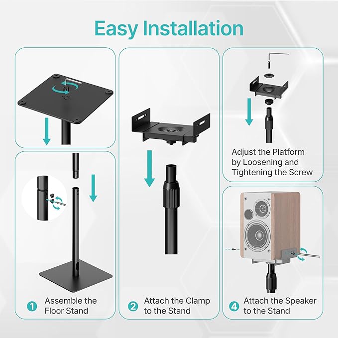Pegzone Height-Adjustable Speaker Stands Pair, 11LBS Capacity, Height - Image 7