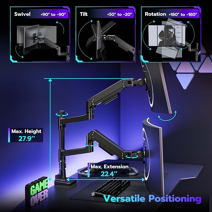 ARES WING Dual Monitor Arm Desk Mount - Image 4