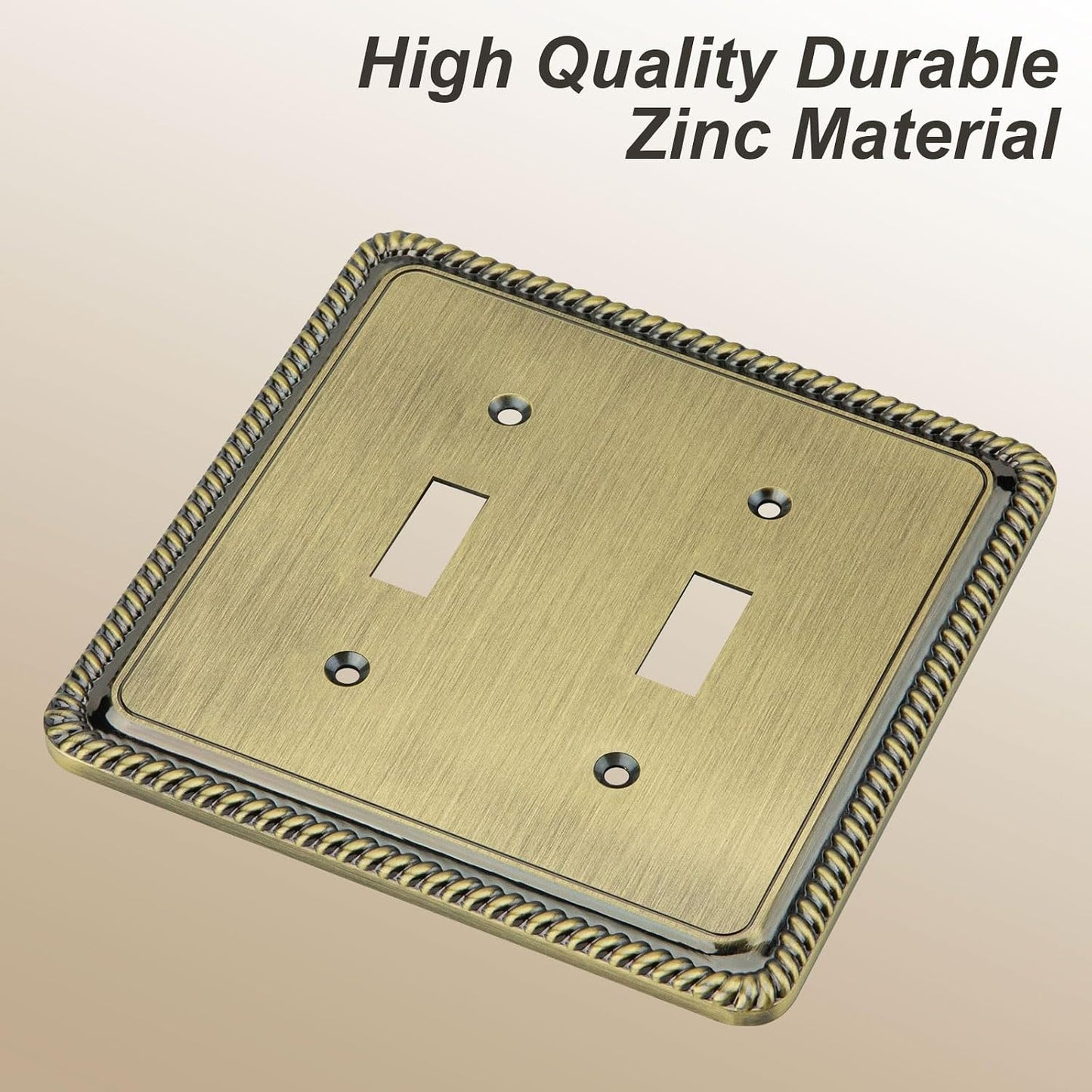 Rope Edge Decorative Wall Plate Switch Plate Outlet Cover (Double Toggle, Antique Brass)