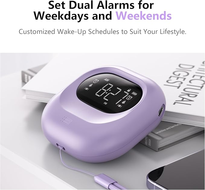 Mesqool Vibrating Alarm Clock for Heavy Sleepers, Rechargeable Battery Operated - Image 4