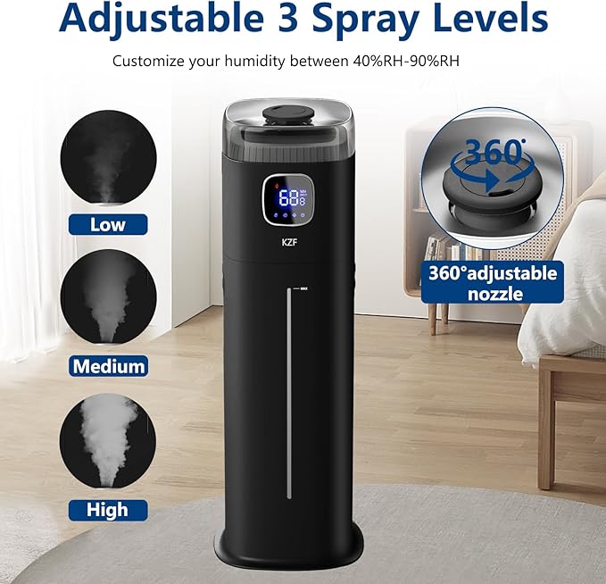 KZF Large Humidifier for Bedroom, 9L/2.5Gallon Ultrasonic Cool Mist Humidifier - Image 4