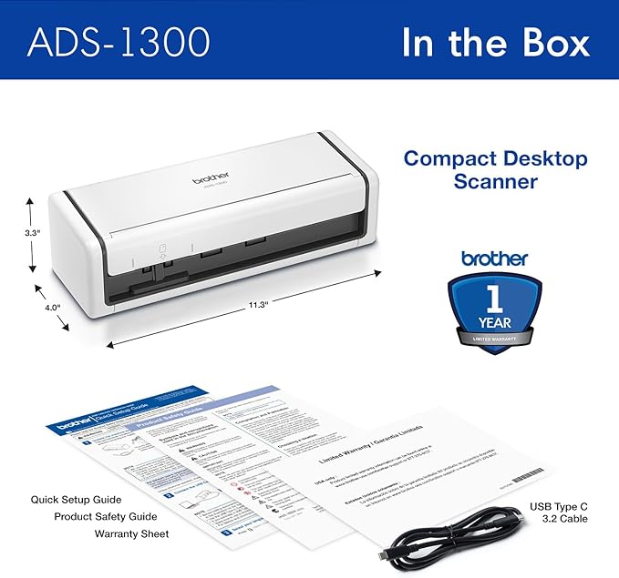 Brother ADS-1300 Compact Desktop Scanner | Scan Speeds of Up to 30ppm | Single - Image 8