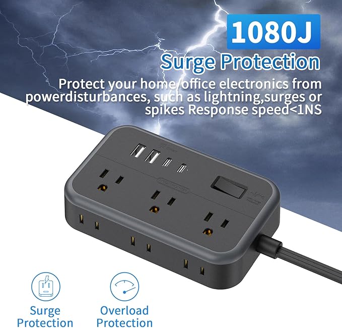 10 in 1Power Strip NTONPOWER Ultra Thin Flat Plug Extension Cord - Image 6