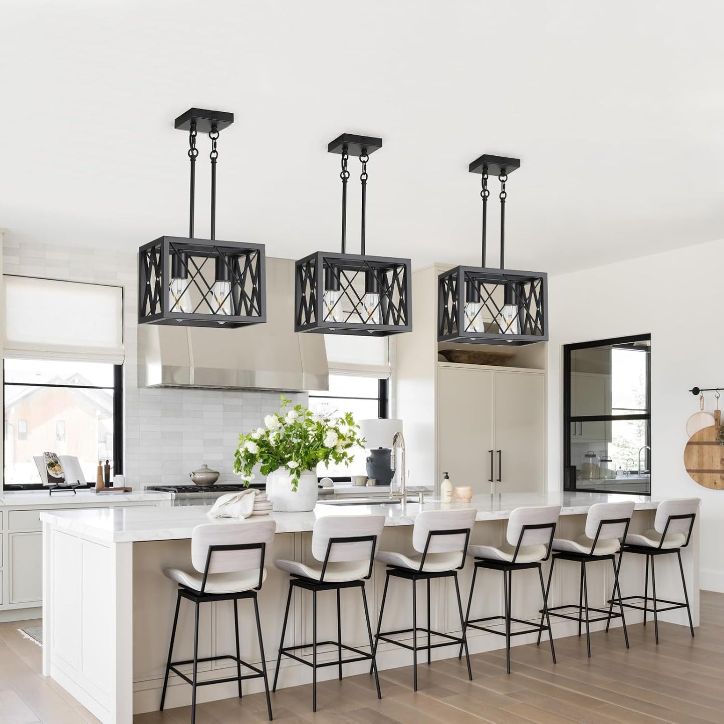 KEESFU Black Farmhouse Pendant Light, 2 Lights Small Kitchen Lighting Fixtures, Adjustable Height, Industrial Dining Room Light for Living Room Foyer Dining Table Over Sink.