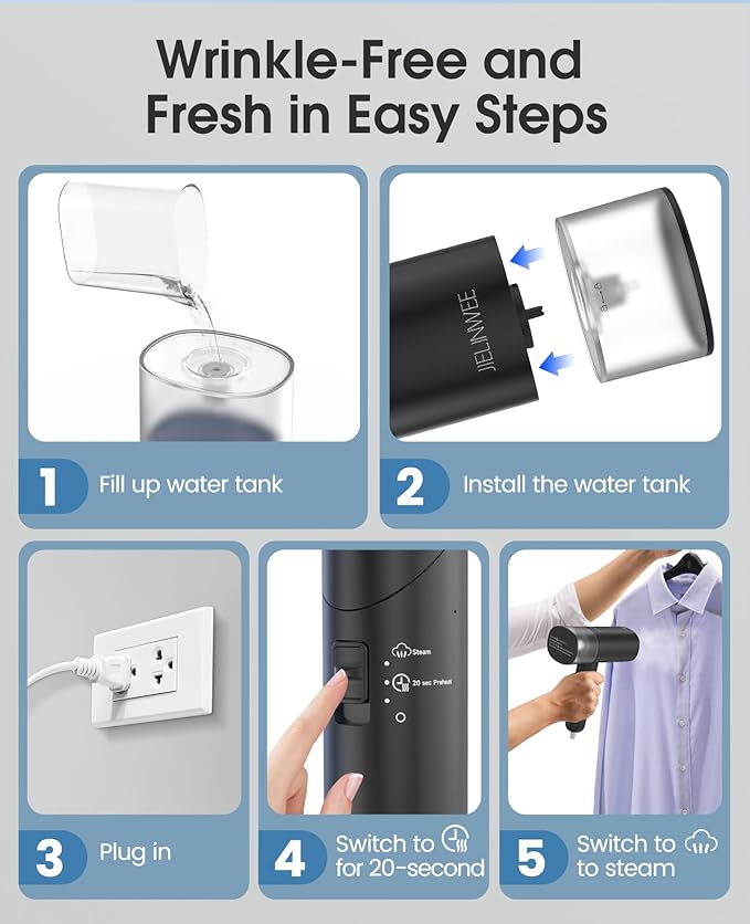 Handheld Steamer for Clothes, 1200W Foldable Travel Steamer, 20 Sec Preheat - Image 7