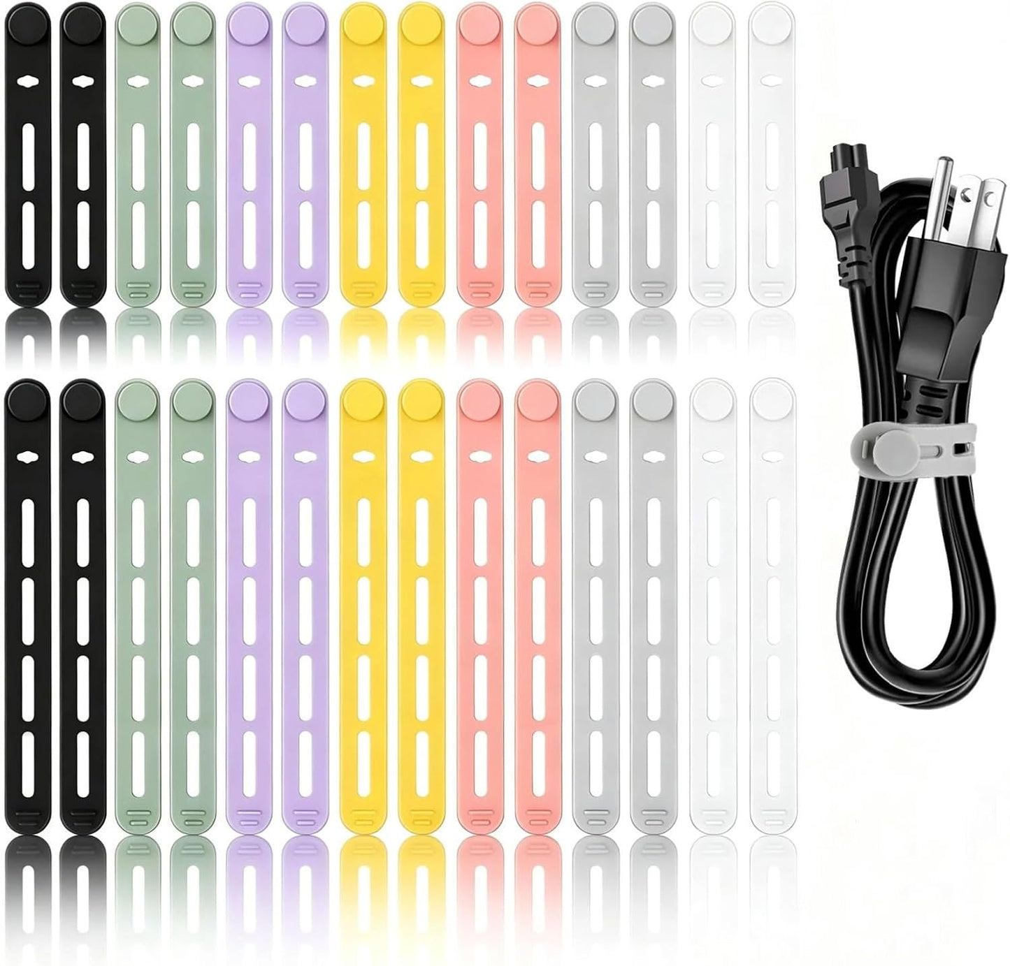 28Pcs Silicone Cable Ties Reusable, Multipurpose Cable Management Organizer, Adjustable Fastening Cable Straps with Locking Buckles, High Elasticity Cord Organizer, Travel Essentials(2 Sizes, 7Colors)
