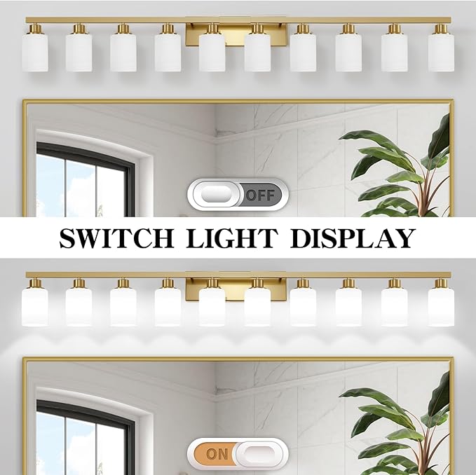 DIKAIDA Gold Bathroom Vanity Light, 10-Light Brushed Gold Bathroom Light - Image 5