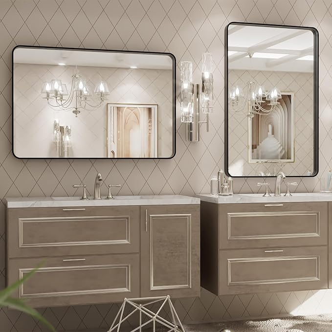 LOAAO 24X30 Inch Black Metal Framed Bathroom Mirror - Image 4