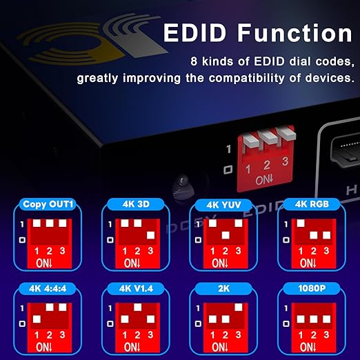HDMI Splitter 1 in 4 Out, JCHICI HDM1 Switcher Splitter 4K@60Hz 4:4:4, HDMI - Image 7