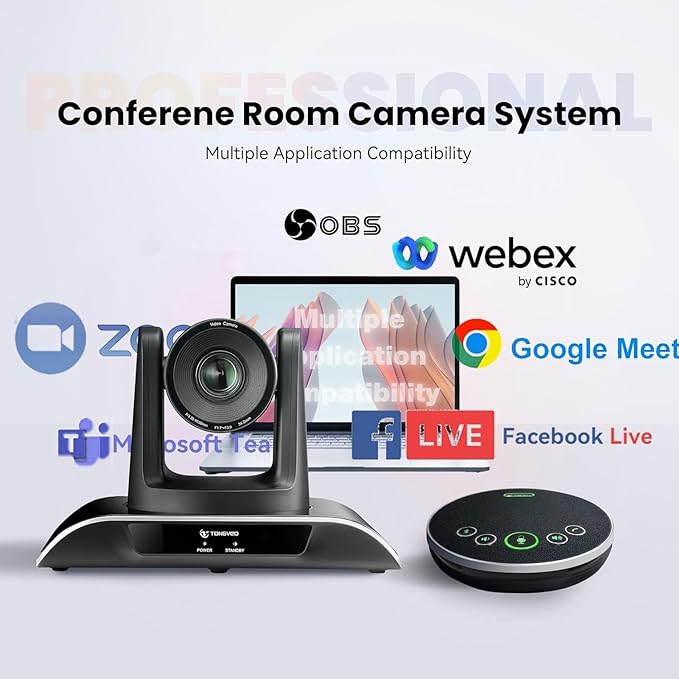 TONGVEO 10x Zoom Conference Room Video Camera System, All-in-One HD 1080P 60fps - Image 6