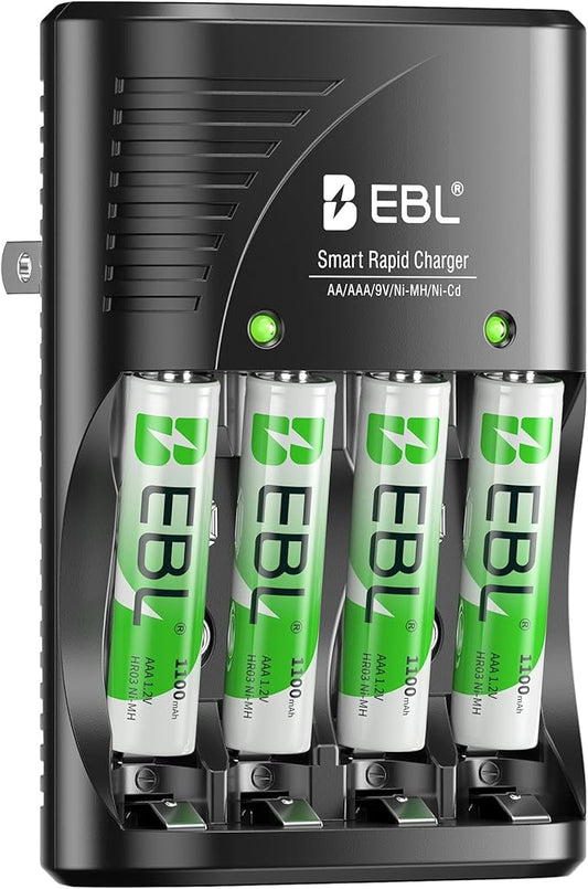 EBL Rechargeable AAA Batteries 4 Packs, Battery Charger by EBL