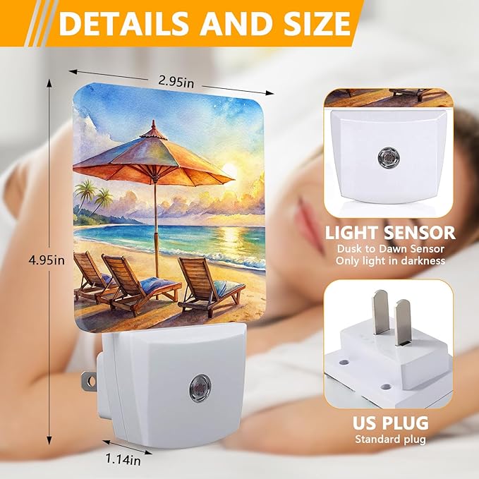 GANTINIR Watercolor Ocean Beach Sunrise Night Light, Plug-into Lounger - Image 2