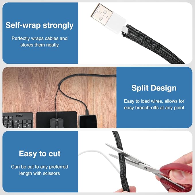 Nilight Cable Sleeve, 10ft-1/4inch Cord Management Sleeves, Braided Sleeving - Image 3
