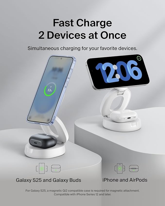 Belkin MagSafe Charger Compatible, 2-in-1 Qi2 Wireless Charging Station 15W - Image 2
