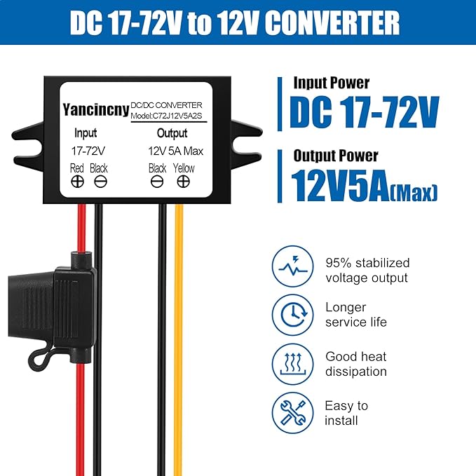 Yancincny DC 24V 36V 48V 60V 72V Step Down to 12V 5A 60W Converter Regulator - Image 2