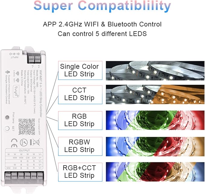 TUNICHX 5 in1 WB5 2.4GHz WiFi PWM LED Controller Compatible - Image 2
