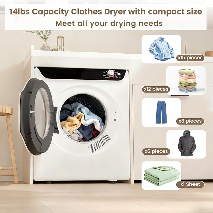 VCJ 2.6 cu.ft Portable Dryer, 1400W Electric Clothes Dryer - Image 2