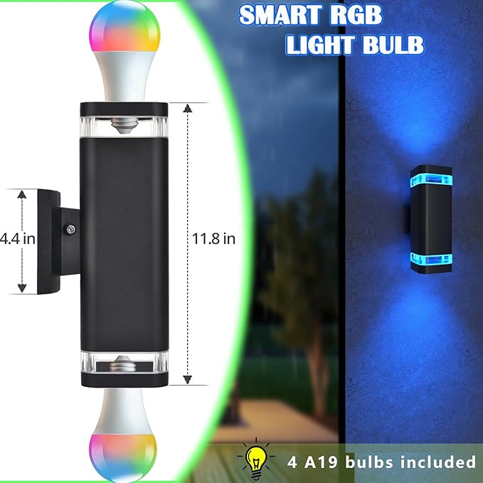 Smart WiFi Outdoor Wall Sconce Lights 2 Pack, Porch Lights RGB Color Changing - Image 3
