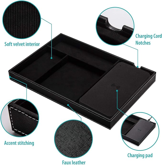 Valet Tray, Built in Wireless Charging Pad, Nightstand Organizer, Dresser - Image 5