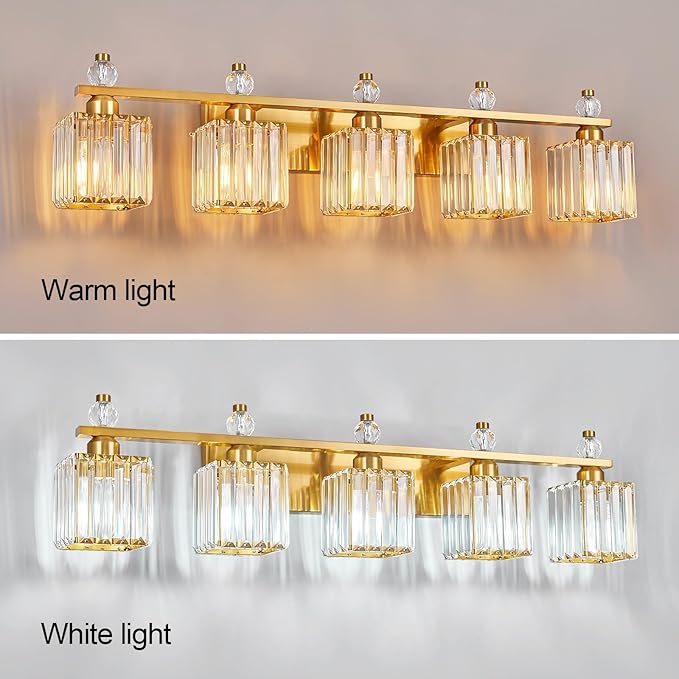 FDPBY Vanity Lights 5-Light Modern Crystal Vanity Light Gold Bathroom Light - Image 2