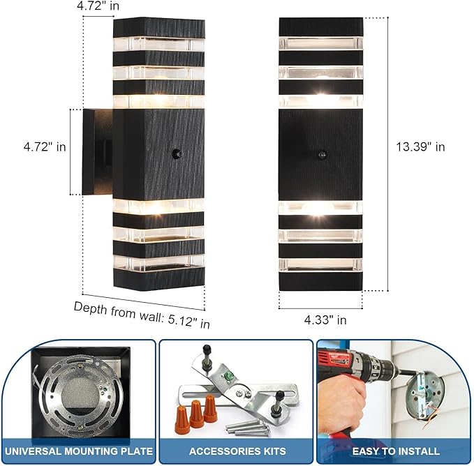 Delicavy Dusk to Dawn Sensor Outdoor Wall Lights Up Down Porch Lights Modern - Image 6