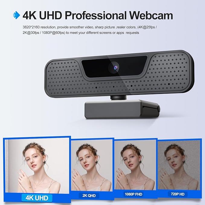 4K Auto Focus Webcam for PC, 4 AI Noise-Canceling Mics UHD Web cam, Auto Light - Image 2