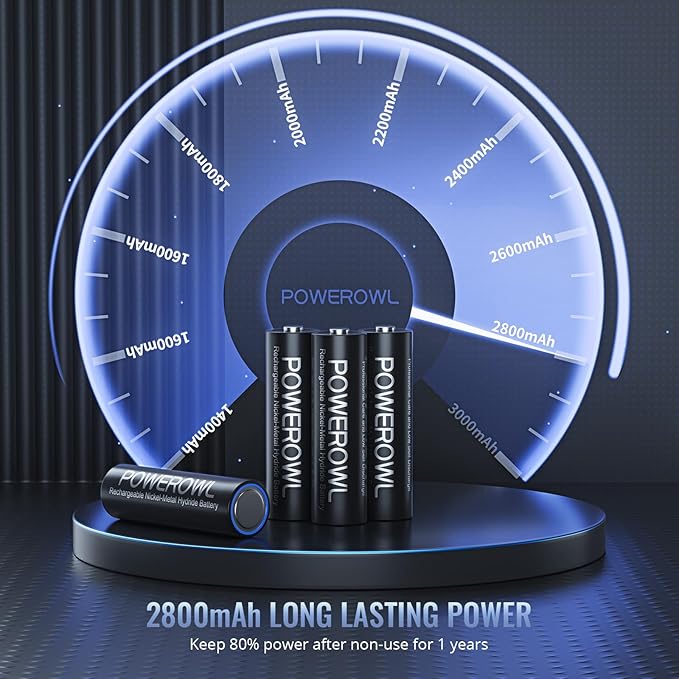 POWEROWL AA Batteries Rechargeable Kit, High Capacity 2800mAh 1200 Cycles 1.2V - Image 6