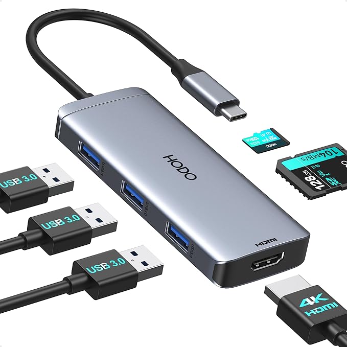 USB-C Hub Multiport Adapter for MacBook Air/Pro - 6 in 1 HDMI Dongle by HODO