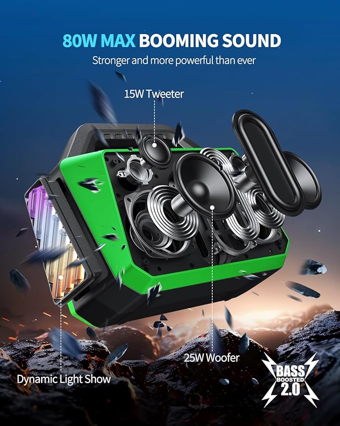 TPWIN Bluetooth Speaker - 80W Loud Rugged Outdoor Speakers - Image 2