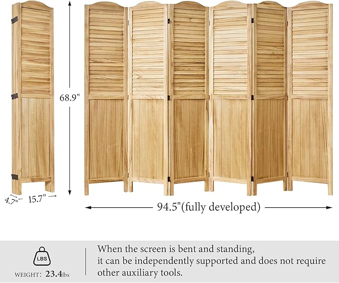 Room Dividers, 5.75Ft Individual Privacy Screens Foldable Wooden Louver & MDF - Image 5