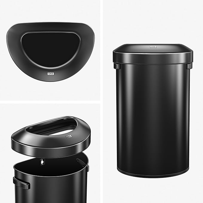 EKO Urban 21 Gallon Semi-Round Open Top Waste Bin, Stainless Steel Half Round - Image 8