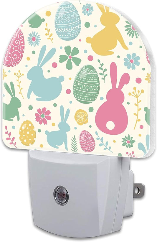 Easter Bunnies and Eggs Night Light, Colorful Rabbits and Flowers Dusk to Dawn by sndheke