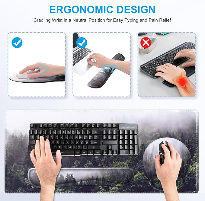 iCasso Desk Mat, Gaming Mouse Pad Wrist Support Set, 4in1 XXL Large Mousepad + - Image 3